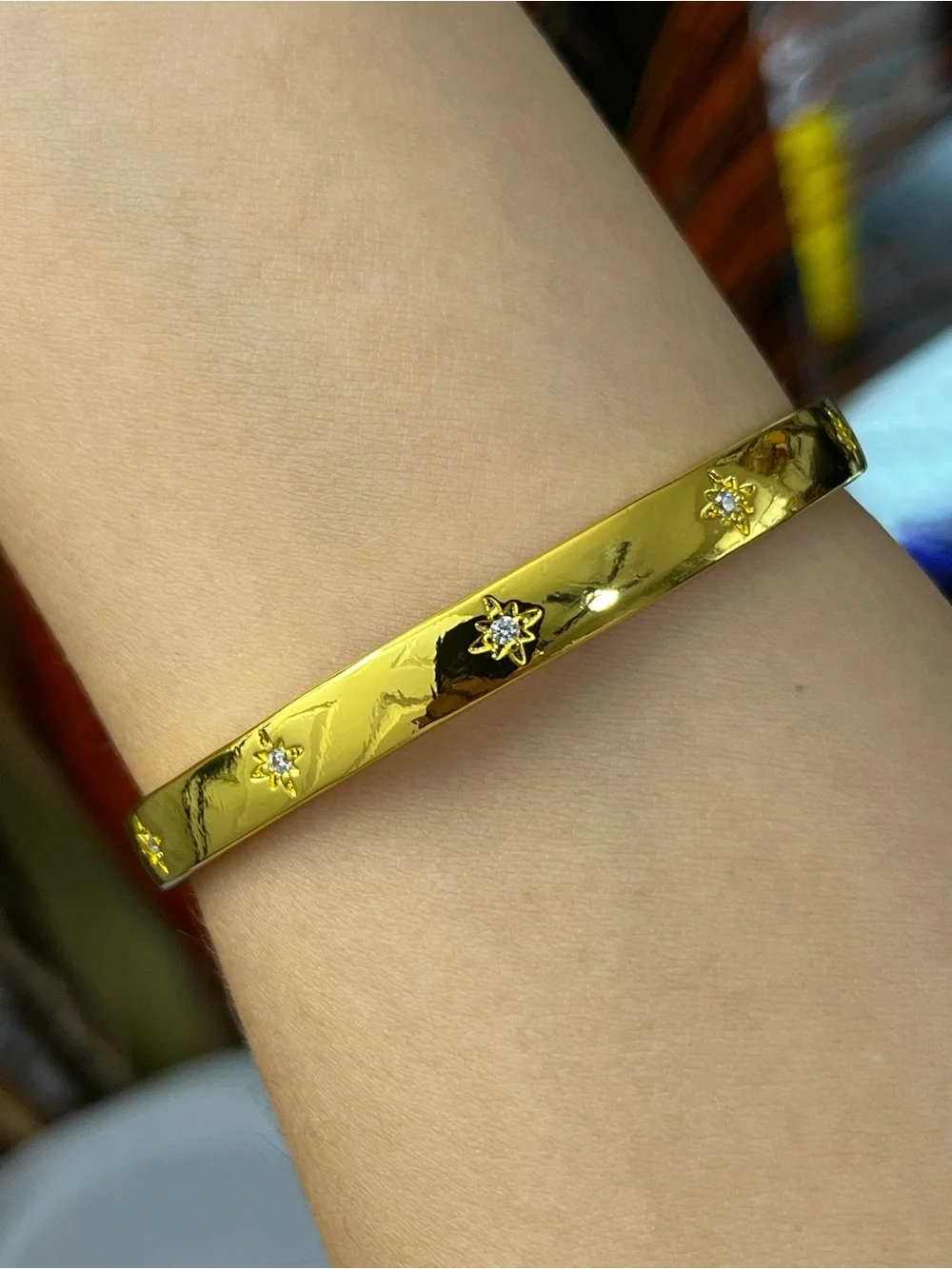 6mm Wide Cz Stars Silver Gold Cuff Bangle Bracelet for Women girls top seller